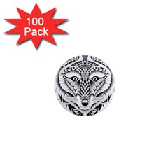 Ornate Foxy Wolf 1  Mini Button Magnet (100 Pack)