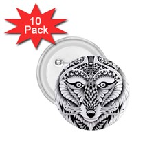 Ornate Foxy Wolf 1 75  Button (10 Pack)