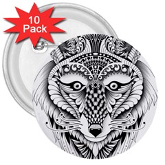 Ornate Foxy Wolf 3  Button (10 Pack) by Zandiepants