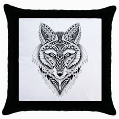 Ornate Foxy Wolf Black Throw Pillow Case