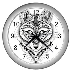 Ornate Foxy Wolf Wall Clock (silver)