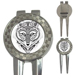 Ornate Foxy Wolf Golf Pitchfork & Ball Marker by Zandiepants