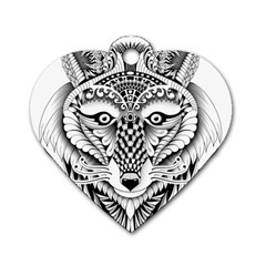 Ornate Foxy Wolf Dog Tag Heart (two Sided)