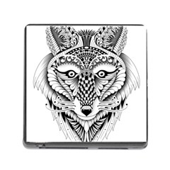 Ornate Foxy Wolf Memory Card Reader With Storage (square)