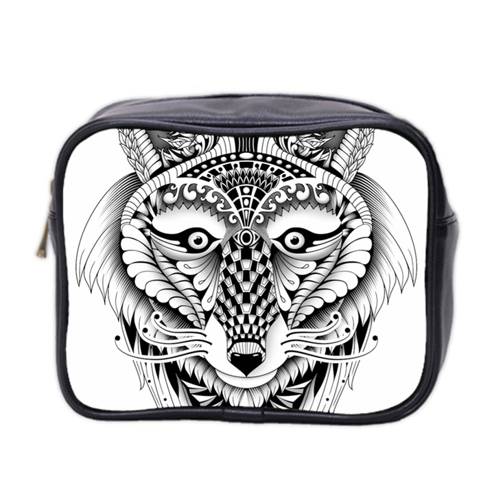 Ornate Foxy Wolf Mini Travel Toiletry Bag (Two Sides)