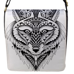 Ornate Foxy Wolf Flap Closure Messenger Bag (small)