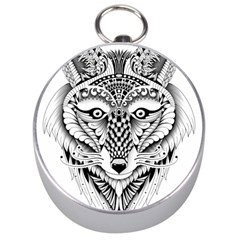 Ornate Foxy Wolf Silver Compass