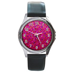 Polka Dot Sparkley Jewels 1 Round Leather Watch (silver Rim)