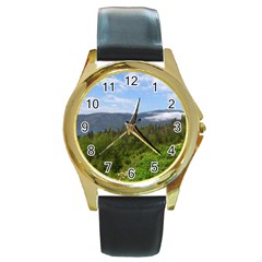 Newfoundland Round Leather Watch (gold Rim) 