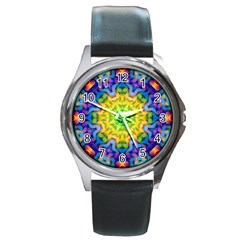 Psychedelic Abstract Round Leather Watch (silver Rim)