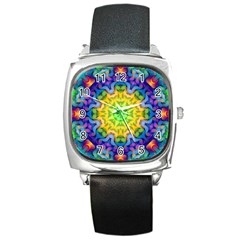 Psychedelic Abstract Square Leather Watch