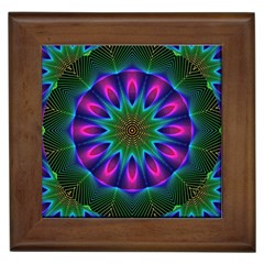 Star Of Leaves, Abstract Magenta Green Forest Framed Ceramic Tile