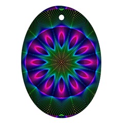 Star Of Leaves, Abstract Magenta Green Forest Oval Ornament by DianeClancy