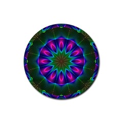 Star Of Leaves, Abstract Magenta Green Forest Drink Coaster (round) by DianeClancy