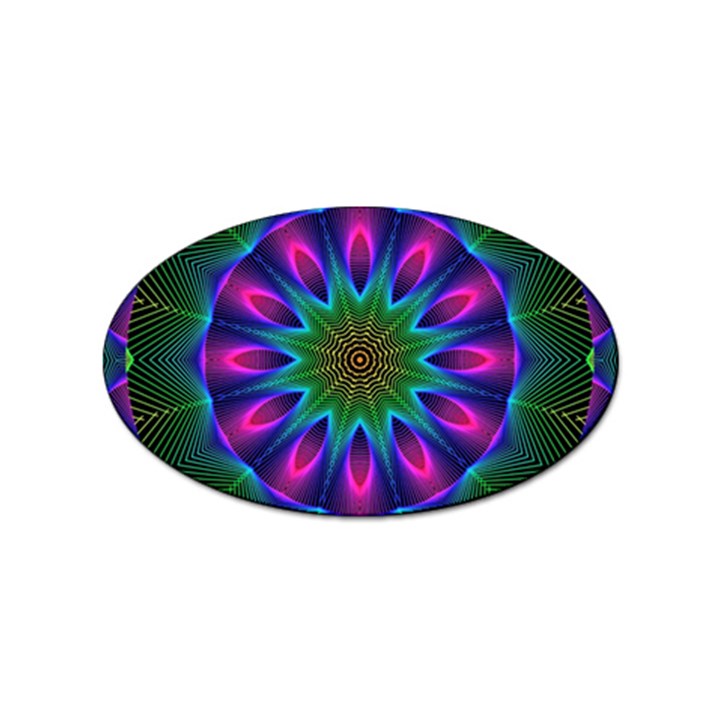 Star Of Leaves, Abstract Magenta Green Forest Sticker (Oval)