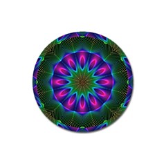 Star Of Leaves, Abstract Magenta Green Forest Magnet 3  (round)