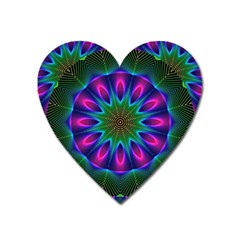 Star Of Leaves, Abstract Magenta Green Forest Magnet (heart) by DianeClancy