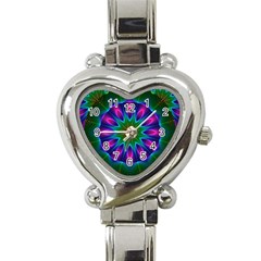 Star Of Leaves, Abstract Magenta Green Forest Heart Italian Charm Watch  by DianeClancy