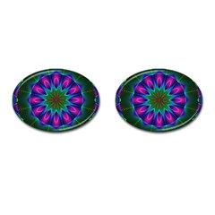 Star Of Leaves, Abstract Magenta Green Forest Cufflinks (oval) by DianeClancy