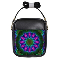 Star Of Leaves, Abstract Magenta Green Forest Girl s Sling Bag