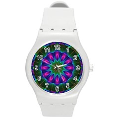 Star Of Leaves, Abstract Magenta Green Forest Plastic Sport Watch (medium) by DianeClancy