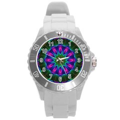 Star Of Leaves, Abstract Magenta Green Forest Plastic Sport Watch (large) by DianeClancy