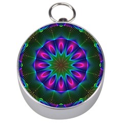 Star Of Leaves, Abstract Magenta Green Forest Silver Compass by DianeClancy