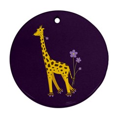 Purple Roller Skating Cute Cartoon Giraffe Round Ornament