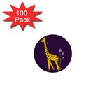 Purple Roller Skating Cute Cartoon Giraffe 1  Mini Button (100 pack) Front