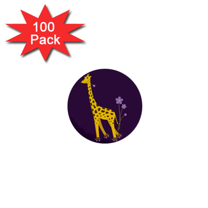 Purple Roller Skating Cute Cartoon Giraffe 1  Mini Button (100 pack)