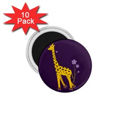 Purple Roller Skating Cute Cartoon Giraffe 1 75  Button Magnet (10 Pack)