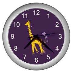 Purple Roller Skating Cute Cartoon Giraffe Wall Clock (silver) by CreaturesStore