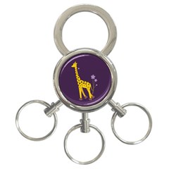 Purple Roller Skating Cute Cartoon Giraffe 3-ring Key Chain