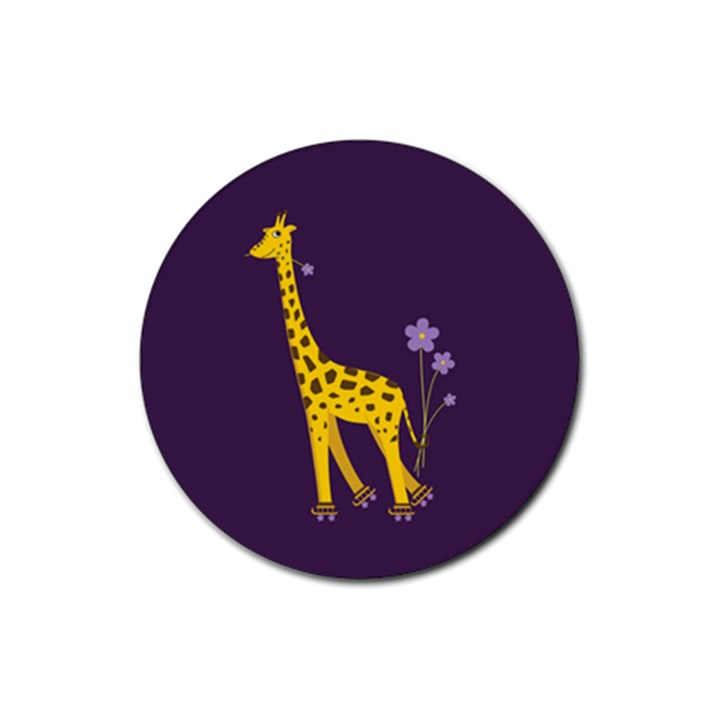 Purple Roller Skating Cute Cartoon Giraffe Drink Coaster (Round)