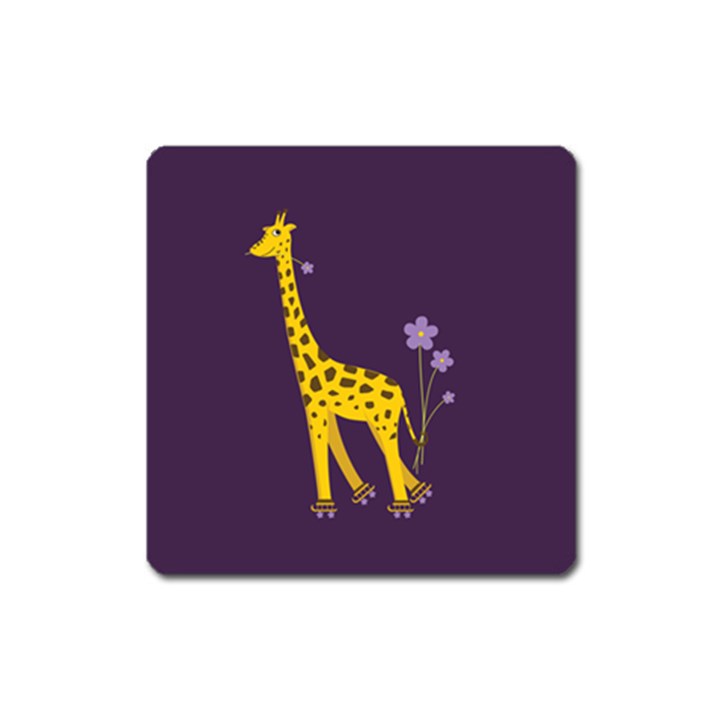 Purple Roller Skating Cute Cartoon Giraffe Magnet (Square)