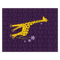 Purple Roller Skating Cute Cartoon Giraffe Jigsaw Puzzle (rectangle)