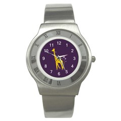 Purple Roller Skating Cute Cartoon Giraffe Stainless Steel Watch (slim)