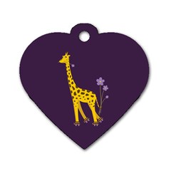 Purple Roller Skating Cute Cartoon Giraffe Dog Tag Heart (one Sided)  by CreaturesStore