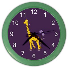 Purple Roller Skating Cute Cartoon Giraffe Wall Clock (color) by CreaturesStore