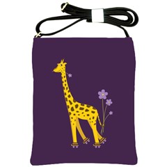 Purple Roller Skating Cute Cartoon Giraffe Shoulder Sling Bag by CreaturesStore