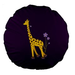 Purple Roller Skating Cute Cartoon Giraffe 18  Premium Round Cushion 