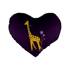 Purple Roller Skating Cute Cartoon Giraffe 16  Premium Heart Shape Cushion  by CreaturesStore