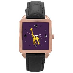 Purple Roller Skating Cute Cartoon Giraffe Rose Gold Leather Watch 