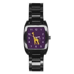 Purple Roller Skating Cute Cartoon Giraffe Stainless Steel Barrel Watch by CreaturesStore