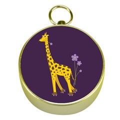 Purple Roller Skating Cute Cartoon Giraffe Gold Compass by CreaturesStore