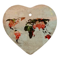 Vintageworldmap1200 Heart Ornament