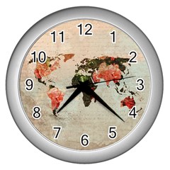 Vintageworldmap1200 Wall Clock (silver)