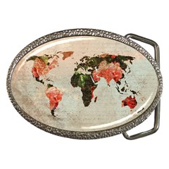 Vintageworldmap1200 Belt Buckle (oval) by mjdesigns