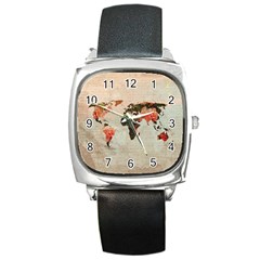 Vintageworldmap1200 Square Leather Watch by mjdesigns