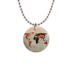 Vintageworldmap1200 Button Necklace